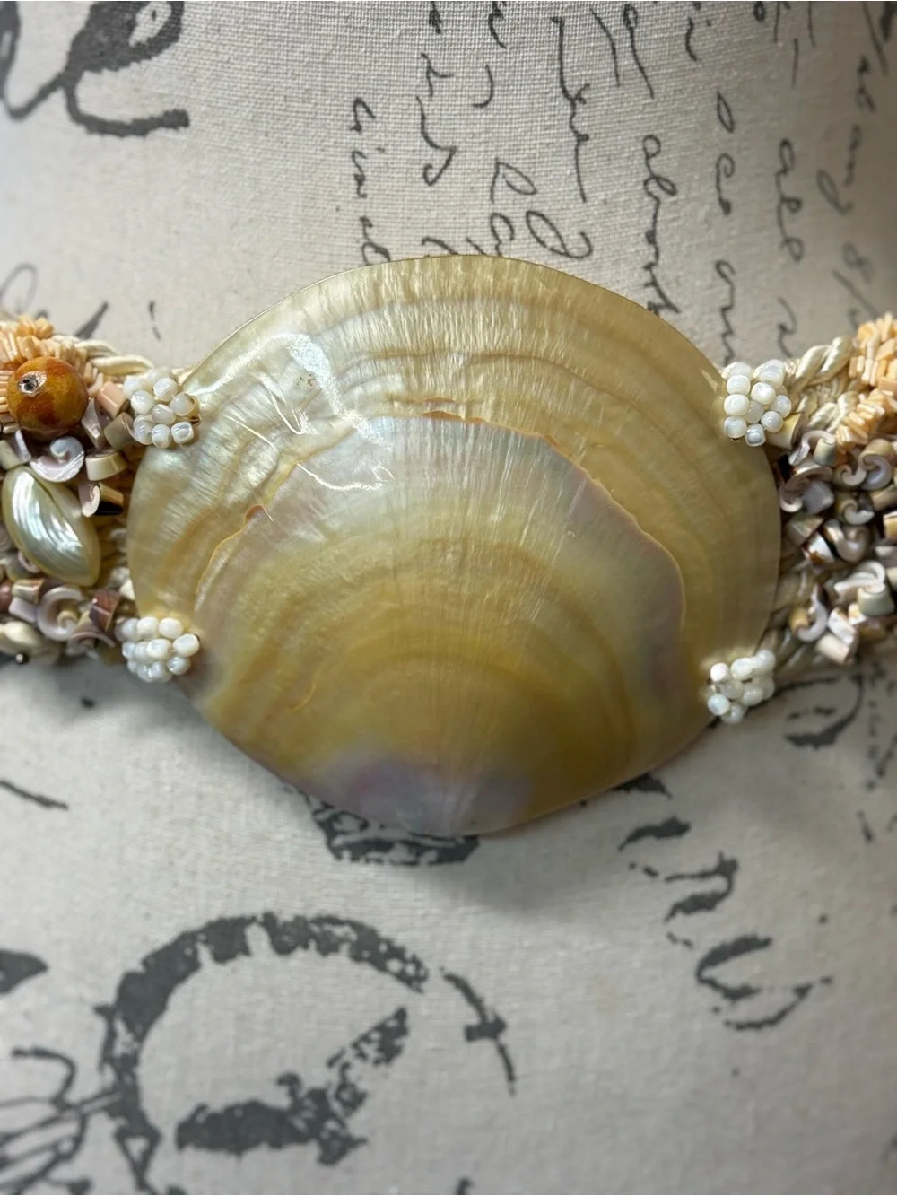 Vintage Handcrafted Mother-of-Pearl Shell Statement Woven Rope Belt